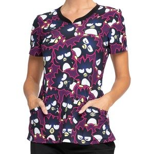 NWT Sanrio Badtz Maru V Neck Scrub Top, size Large, Hello Kitty And Friends